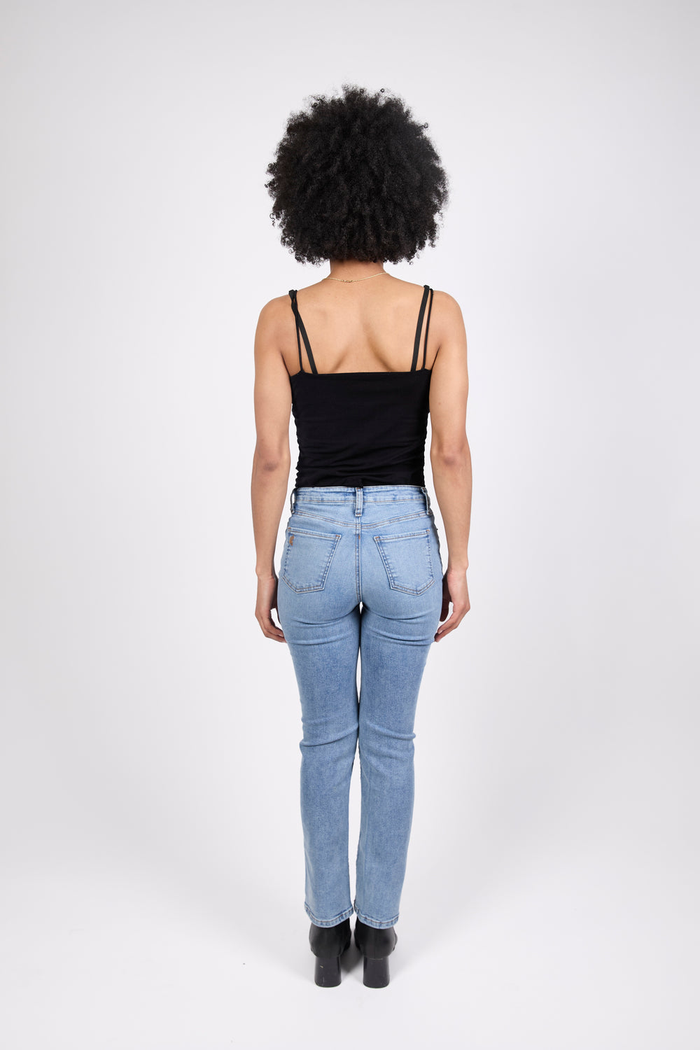 KarinaJ All Day Straightcut jeans in Arizona Sun Wash — light wash slip-on jeans, back view