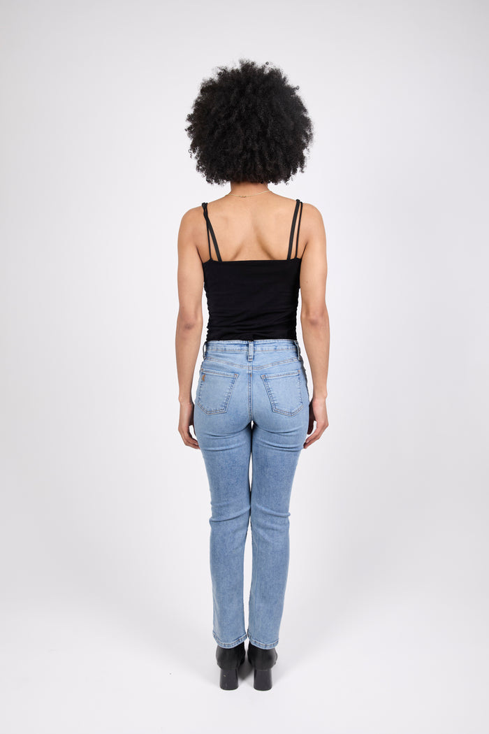KarinaJ All Day Straightcut jeans in Arizona Sun Wash — light wash slip-on jeans, back view
