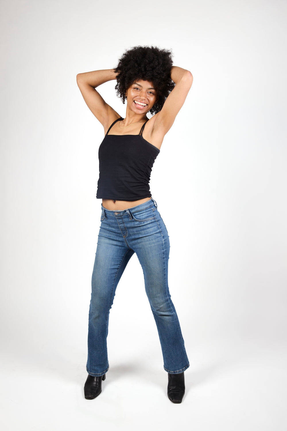 KarinaJ All Day Bootcut jeans in Riptide Wash — dark wash pull-on denim, front view