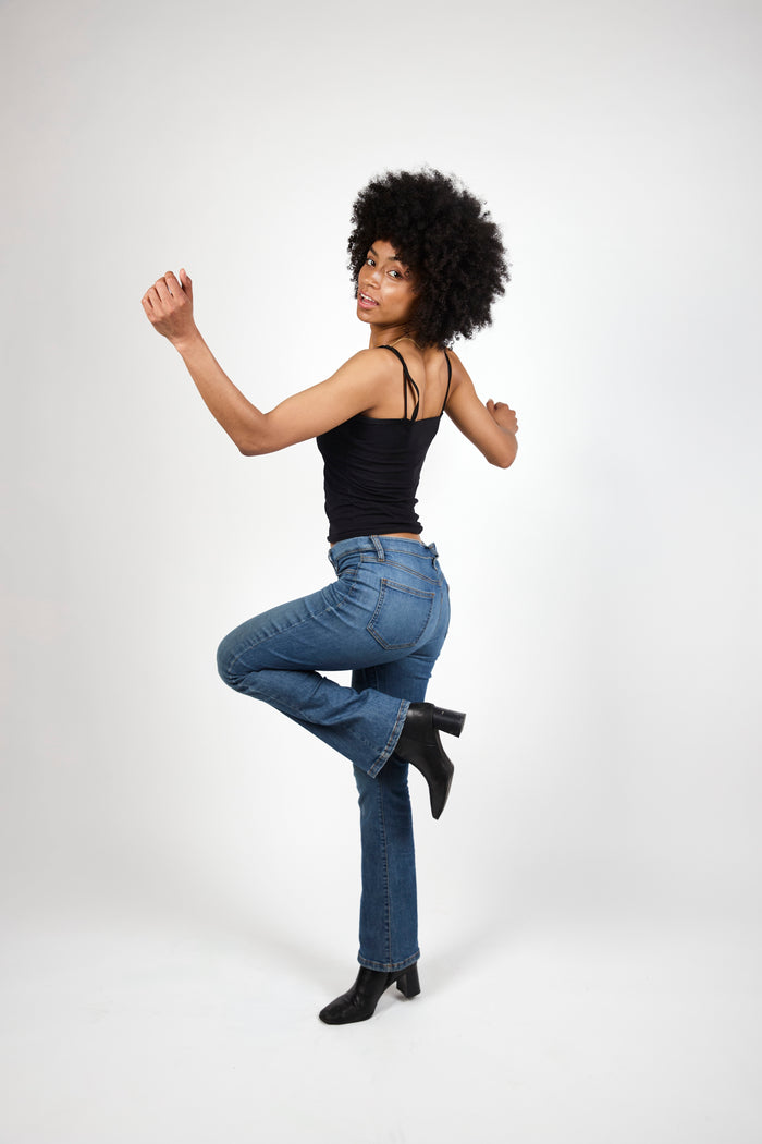 KarinaJ All Day Bootcut jeans in Riptide Wash — dark wash pull-on denim, side view